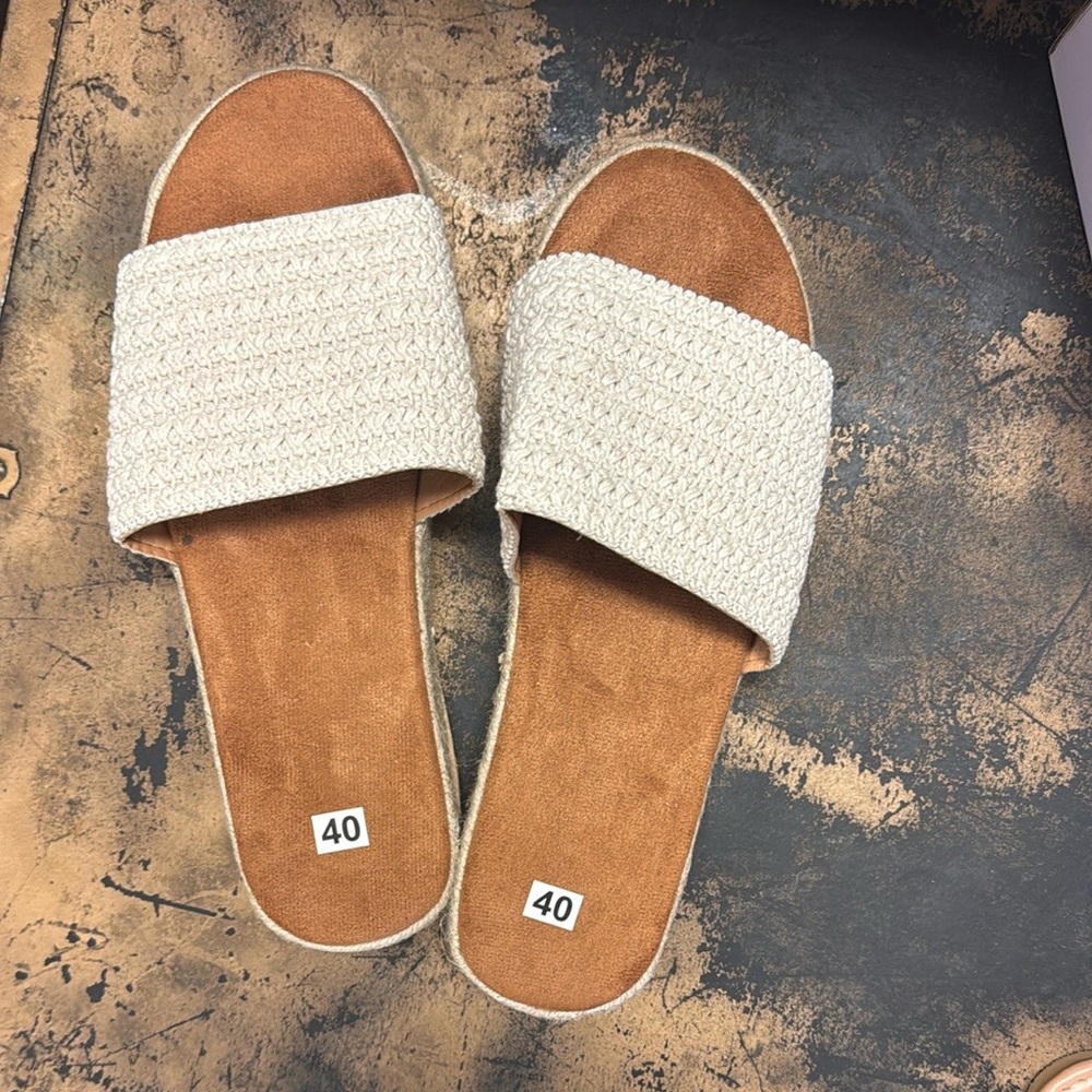 Women's Cream and Brown Slide Sandals